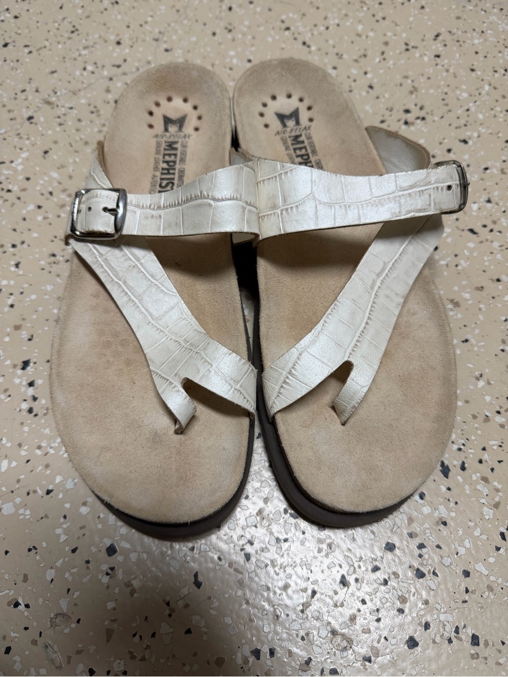 Mephisto Cream Leather Helen Sandals with Buckle